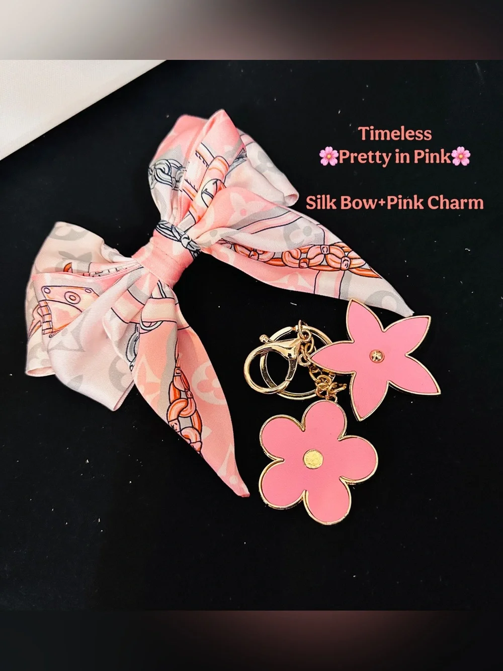 Pink Silk Bow + Pink Charm Set —Handbag not Included